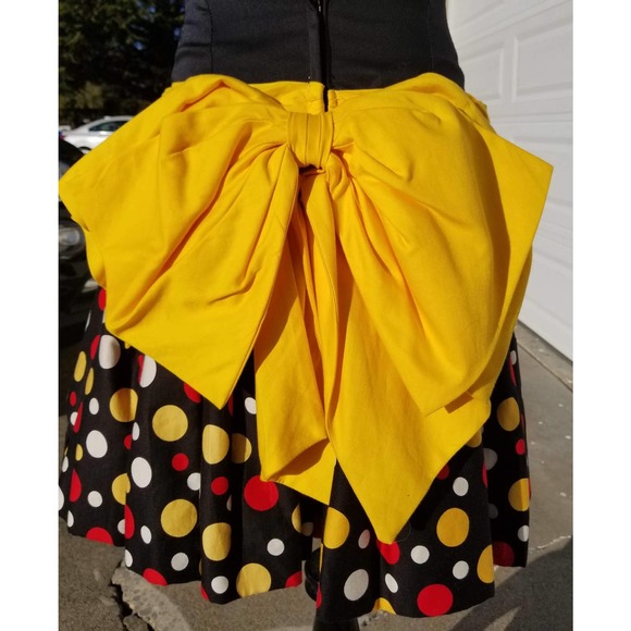 Vintage 1980's Victor Costa Black Yellow Polka Dot Strapless Dress With Bow - Picture 3 of 8